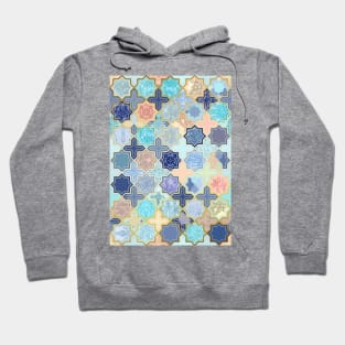 Cream, Navy and Aqua Geometric Tile Pattern Hoodie